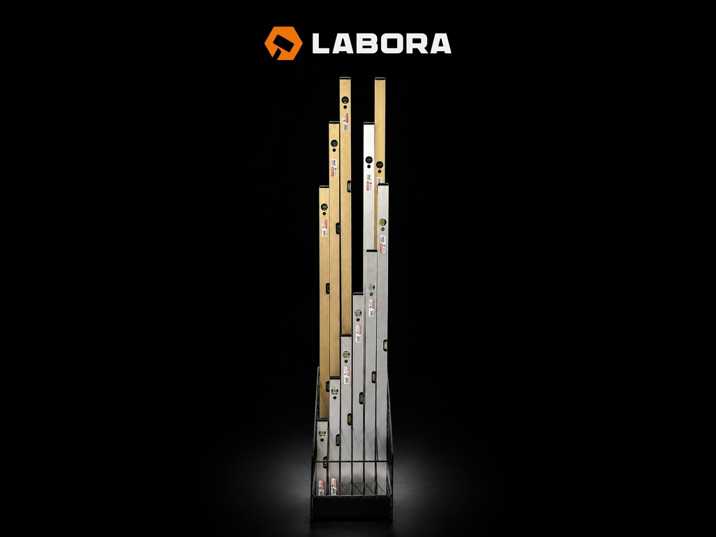 Waterpas LABORA Gold 200 cm, dikwandig aluminium, 2 libellen, versterkte uitvoering