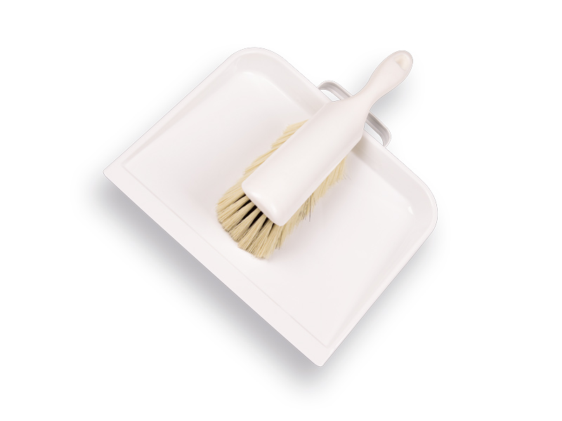 Stoffer en blik, VERO 8452. Stoffer wit met PPN kunststofvezel en Metaal blik, breedte 25,5 cm met korte grip
